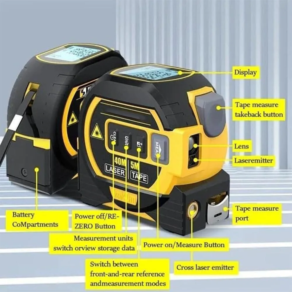 متر لیزری 3 در 1 MiBoce، فاصله یاب لیزری دیجیتال، با صفحه نمایش LCD، تراز لیزری، متر نواری 5 متری، مقیاس اینچ/متریک، برای دکوراسیون داخلی، اندازه گیری خانه