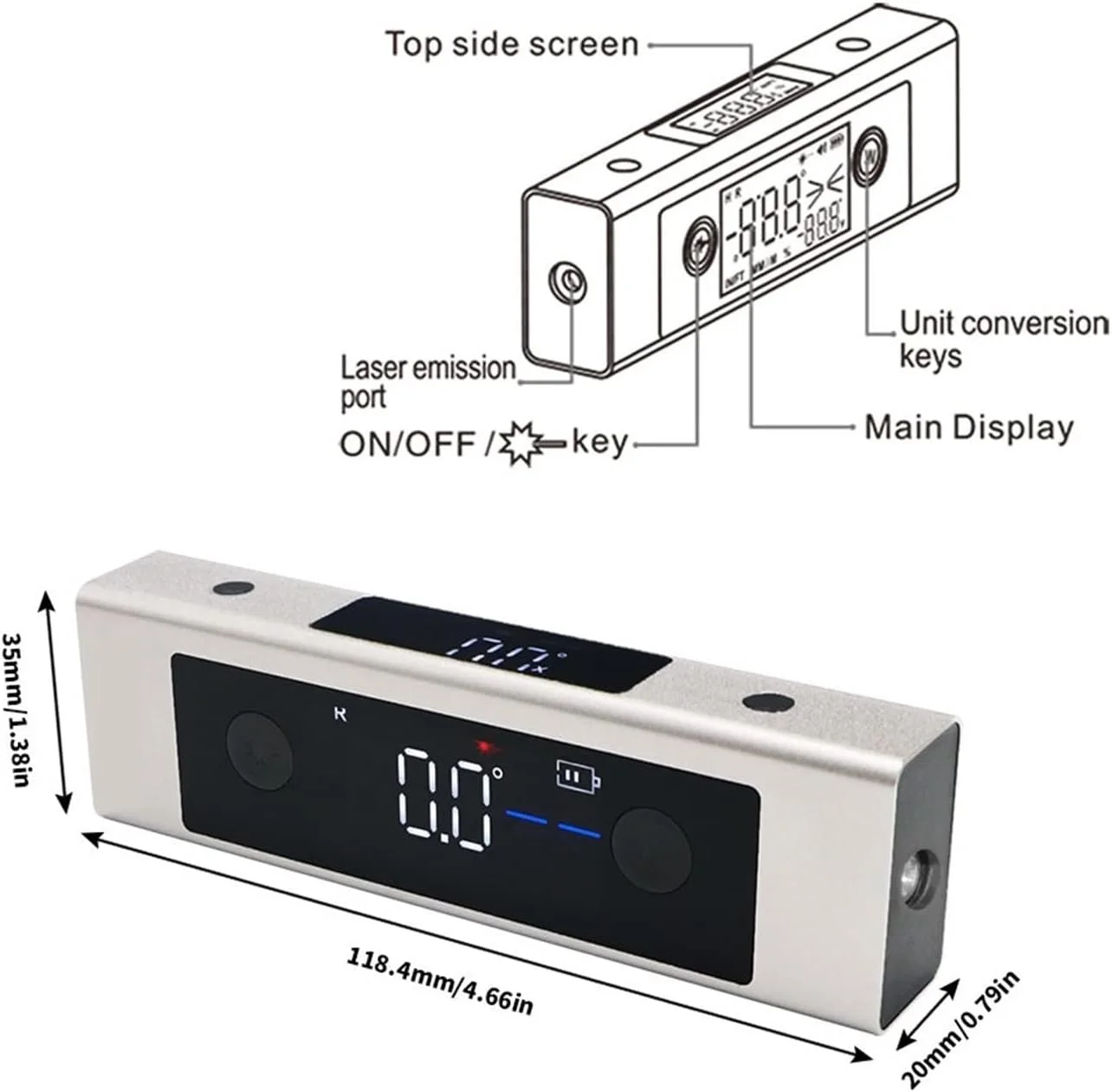 فاصله سنج لیزری، نقاله، شیب سنج دیجیتال، زاویه سنج لیزری، خط کش لیزری با LCD بزرگ، زاویه یاب با شارژ Type-C، اندازه گیری لیزری دقیق و با دقت بالا