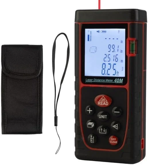 متر لیزری 40 متری Derovan – اندازه گیری زنده، صفحه نمایش دارای نور پس زمینه، تراز داخلی، دارای استاندارد IP54، اندازه گیری فاصله، مساحت، حجم، فیثاغورس | دستگاه اندازه گیری لیزری دیجیتال دقیق