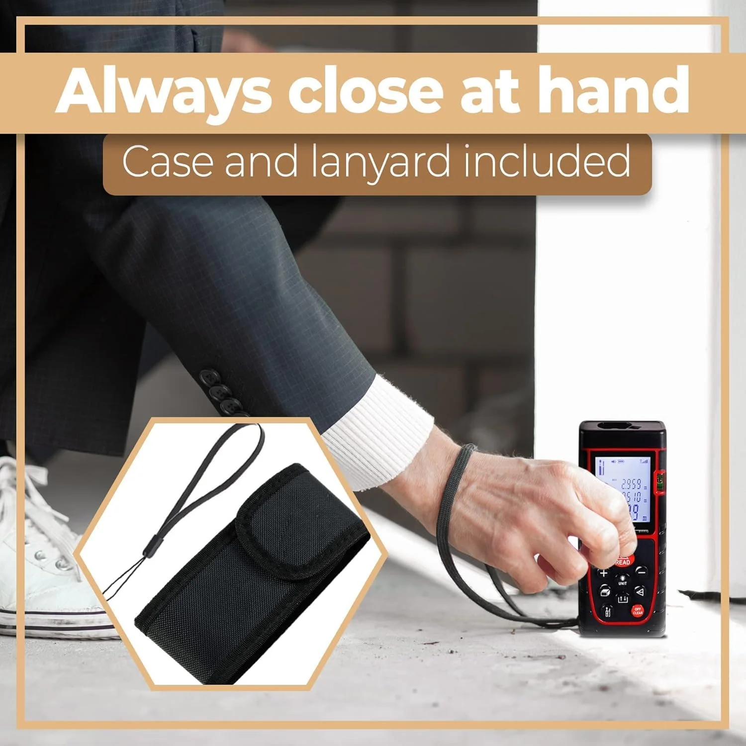 متر لیزری 40 متری Derovan – اندازه گیری زنده، صفحه نمایش دارای نور پس زمینه، تراز داخلی، دارای استاندارد IP54، اندازه گیری فاصله، مساحت، حجم، فیثاغورس | دستگاه اندازه گیری لیزری دیجیتال دقیق