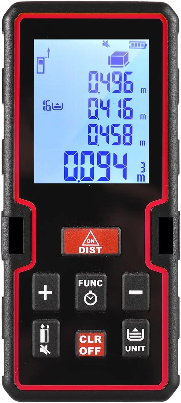 متر لیزری 100 متری Irovami با صفحه نمایش LCD، ابزار اندازه گیری فاصله/مساحت/حجم/فیثاغورث با قابلیت تغییر واحد، سوئیچ علامت مبنا، شمارش معکوس، سوابق تاریخچه