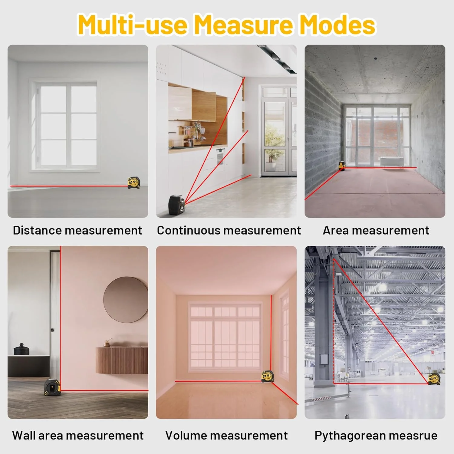 متر لیزری 2 در 1 SAVSEC با شارژ Type-C، متر لیزری 40 متری و متر جمع شونده 5 متری، اندازه گیری فیثاغورث، مساحت، حجم با واحدهای قابل تغییر فوت/اینچ/متر/سانتی متر