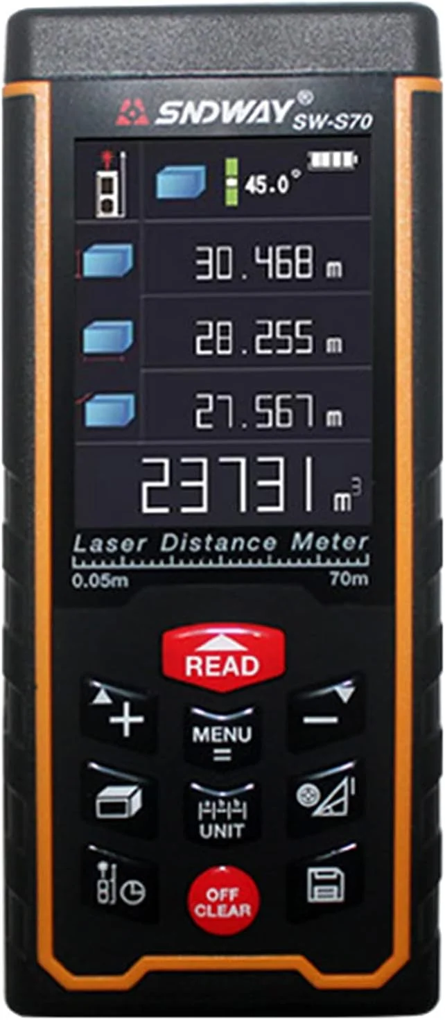 متر لیزری دیجیتال، ابزار اندازه گیری لیزری، متر فاصله با LCD دارای نور پس زمینه برای اندازه گیری فاصله، مساحت و حجم