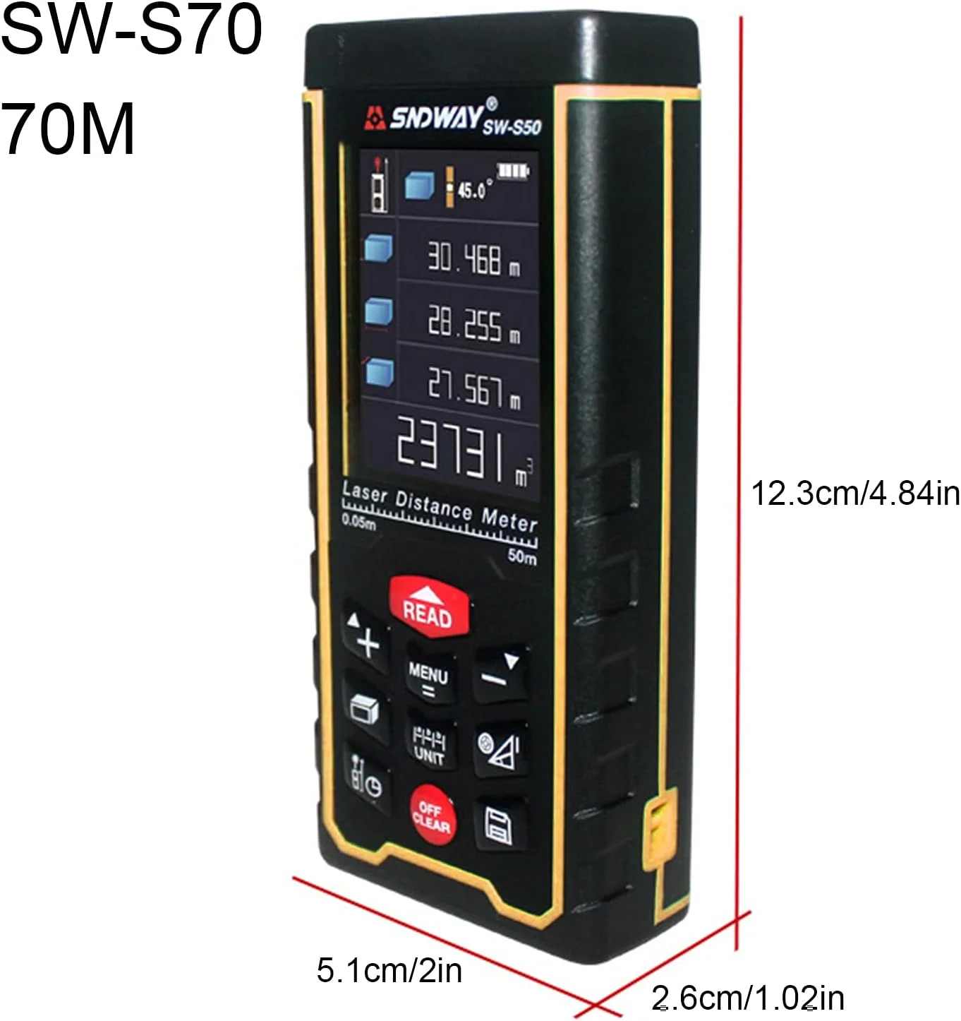 متر لیزری دیجیتال، ابزار اندازه گیری لیزری، متر فاصله با LCD دارای نور پس زمینه برای اندازه گیری فاصله، مساحت و حجم متر لیزری دیجیتال، ابزار اندازه گیری لیزری، متر فاصله با LCD دارای نور پس زمینه برای اندازه گیری فاصله، مساحت و حجم