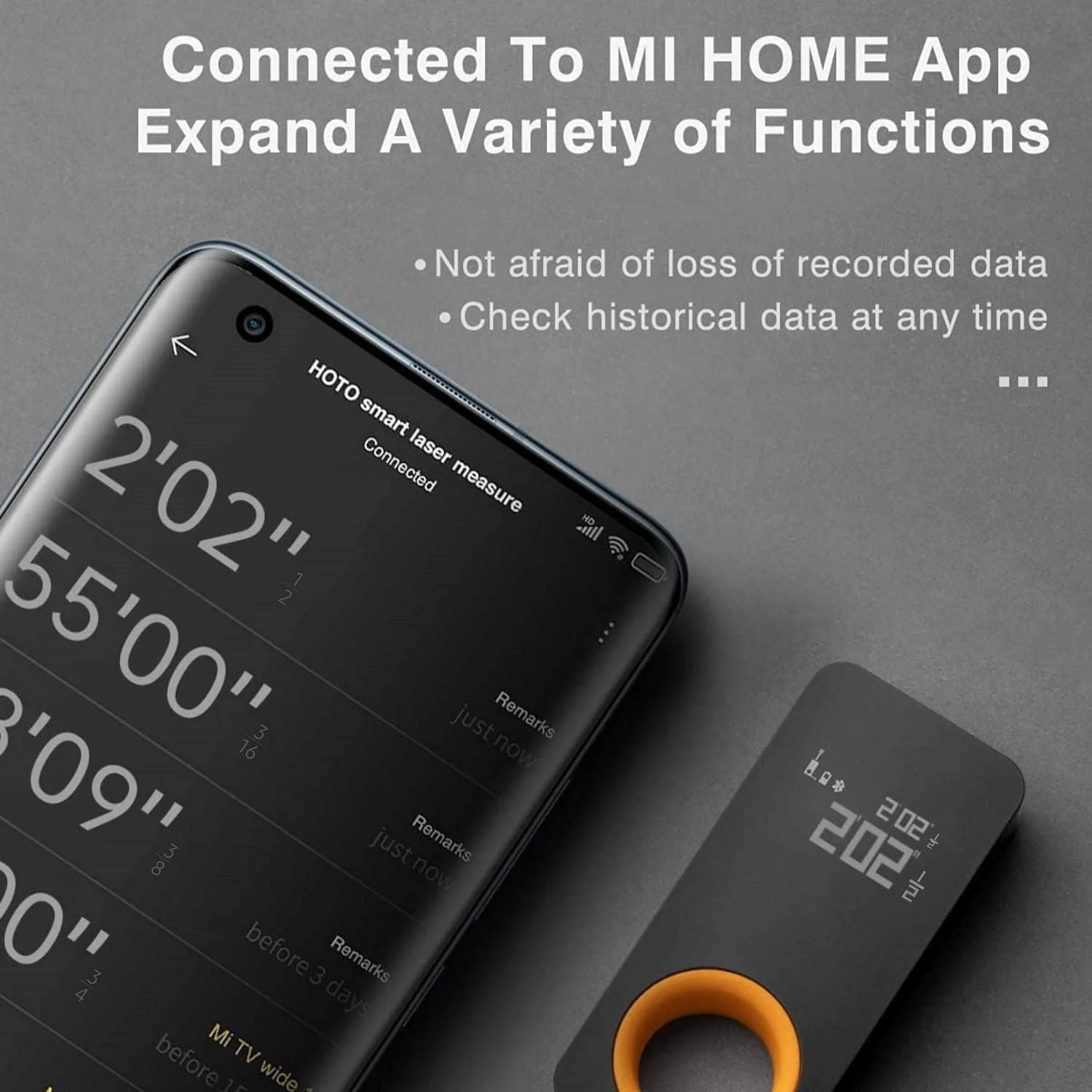 متر لیزری دستی قابل حمل HOTO، ابزار اندازه گیری دیجیتال لیزری، نوار اندازه گیری مساحت و حجم با تراز لیزری و فاصله یاب LED