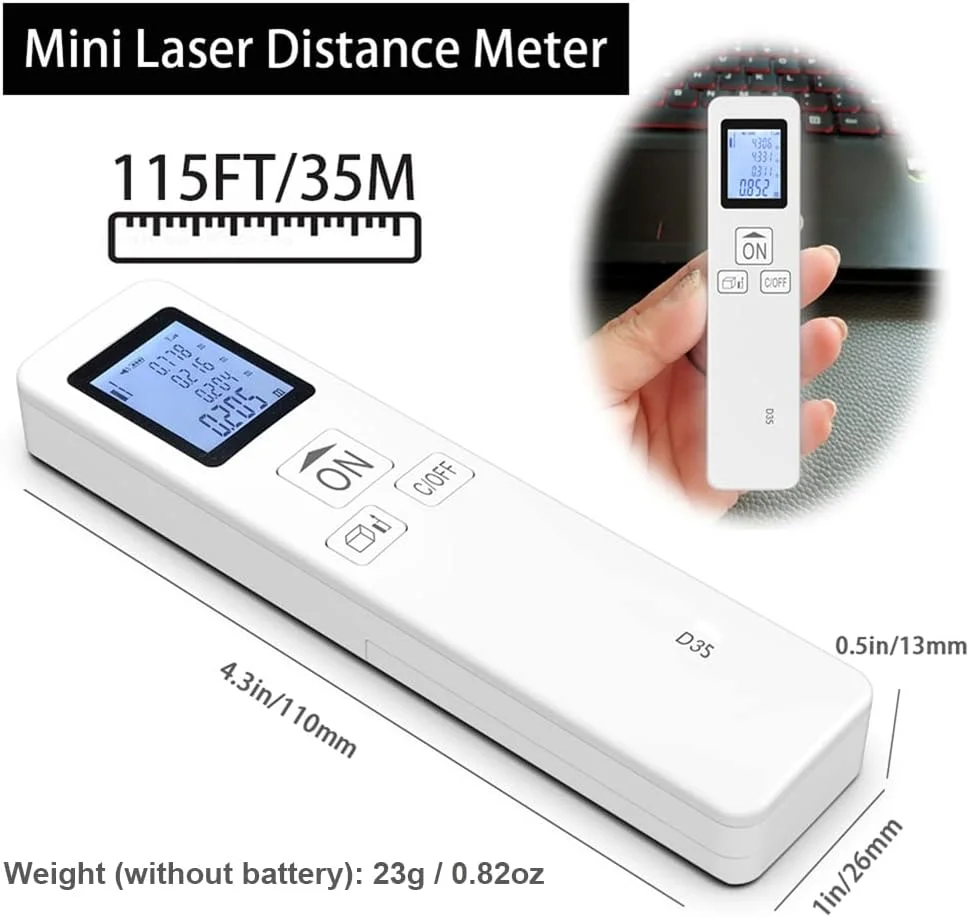متر لیزری 35 متری Morelian با صفحه نمایش LCD دیجیتال، سایز جیبی، ابزار اندازه گیری فاصله/مساحت/حجم/فیثاغورث، تغییر واحد، علامت مرجع متر لیزری 35 متری Morelian با صفحه نمایش LCD دیجیتال، سایز جیبی، ابزار اندازه گیری فاصله/مساحت/حجم/فیثاغورث، تغییر واحد، علامت مرجع