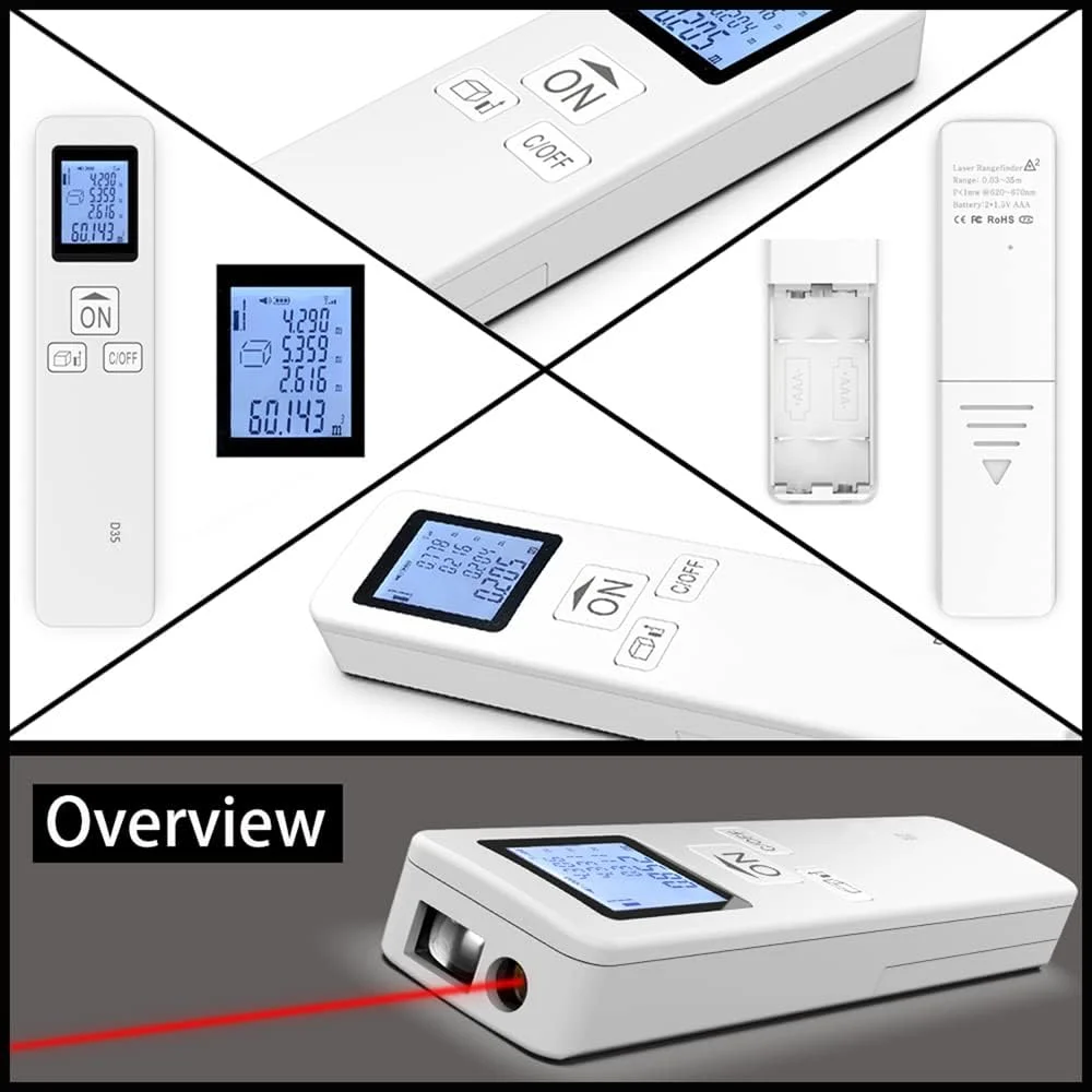 متر لیزری 35 متری Morelian با صفحه نمایش LCD دیجیتال، سایز جیبی، ابزار اندازه گیری فاصله/مساحت/حجم/فیثاغورث، تغییر واحد، علامت مرجع متر لیزری 35 متری Morelian با صفحه نمایش LCD دیجیتال، سایز جیبی، ابزار اندازه گیری فاصله/مساحت/حجم/فیثاغورث، تغییر واحد، علامت مرجع