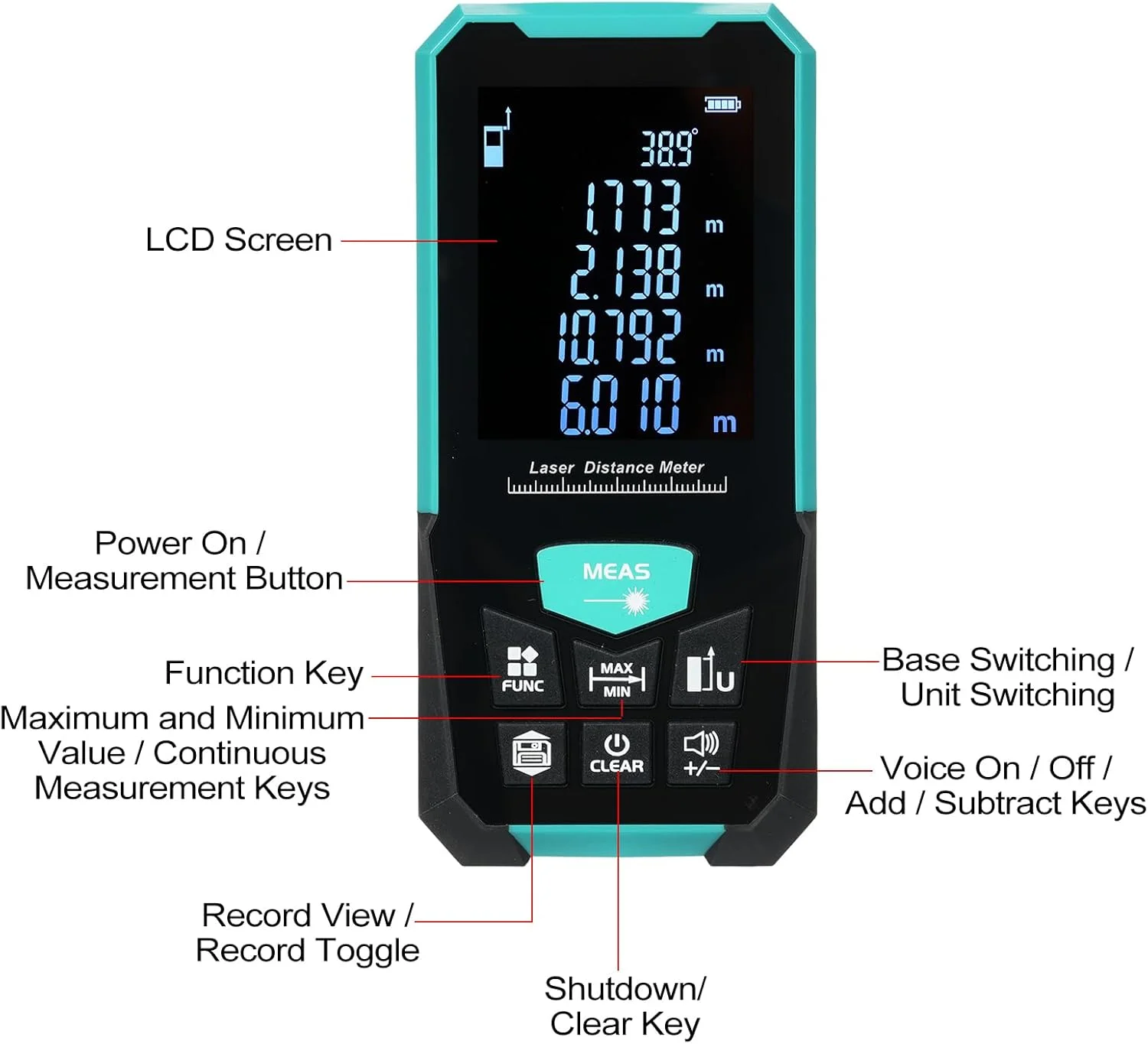 متر لیزری حرفه ای موریلیان 50 متر / 164 فوت، فاصله یاب با حالت های اندازه گیری پیوسته، حجم، مساحت، فیثاغورس، فاصله یاب دیجیتال با شارژ USB متر لیزری حرفه ای موریلیان 50 متر / 164 فوت، فاصله یاب با حالت های اندازه گیری پیوسته، حجم، مساحت، فیثاغورس، فاصله یاب دیجیتال با شارژ USB