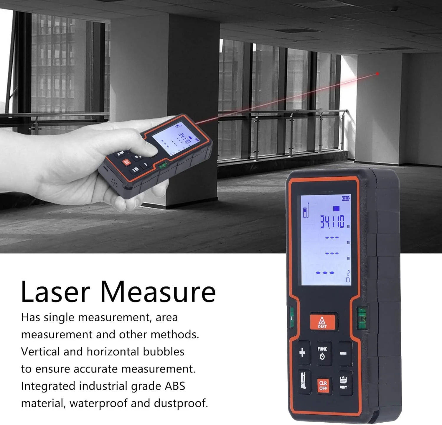 متر لیزری، ابزار اندازه گیری فاصله لیزری، ابزار نمایشگر دیجیتال 40 متری، فاصله یاب لیزری قابل حمل دیجیتال، برای اندازه گیری ساخت و ساز HD40P