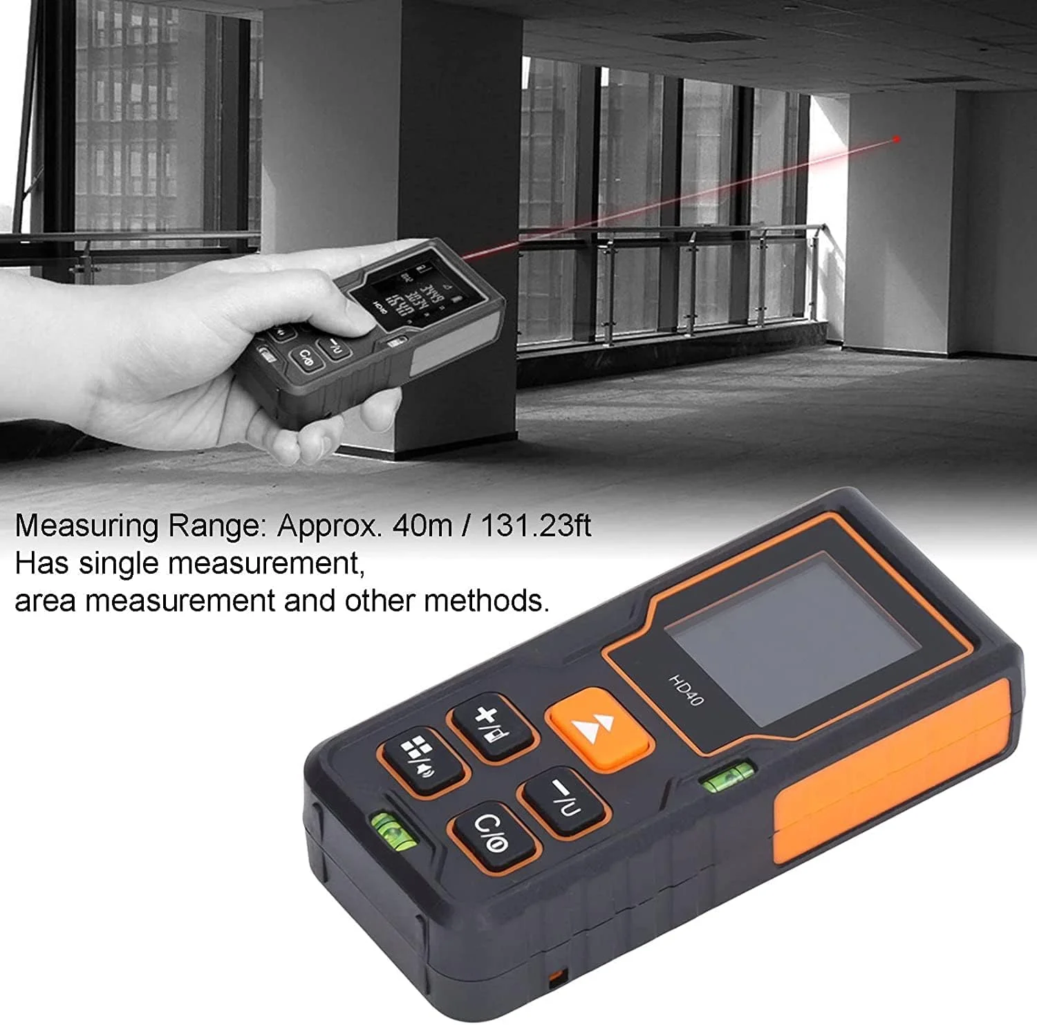 متر لیزری فاصله یاب، متر لیزری اندازه گیری فاصله، 40 متری قابل حمل، ابزار نمایشگر دیجیتال، برای دکوراسیون ساختمانی