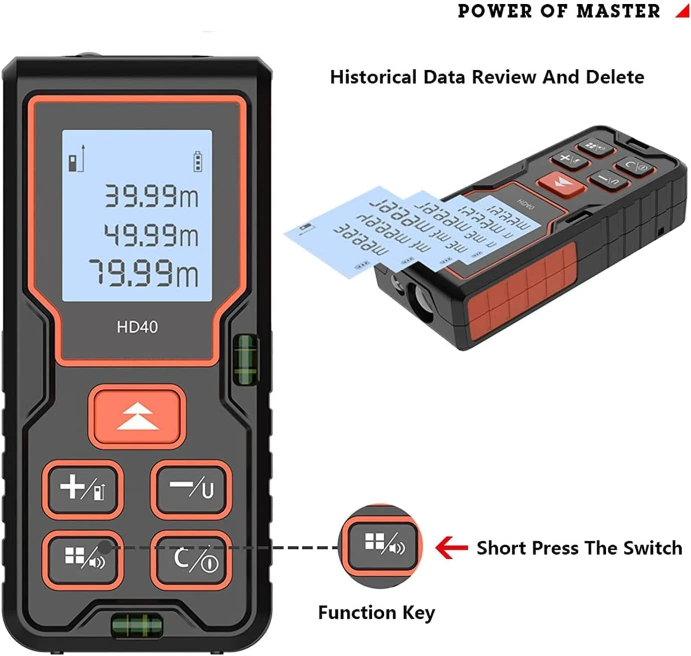 متر لیزری فاصله یاب، متر لیزری اندازه گیری فاصله، 40 متری قابل حمل، ابزار نمایشگر دیجیتال، برای دکوراسیون ساختمانی