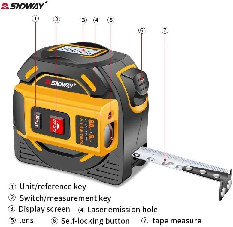 ابزار متر لیزری 2 در 1 با صفحه نمایش LCD، دستگاه اندازه گیری صنعتی 40 متری، تبدیل واحد دقیق مساحت و حجم، اندازه گیر فاصله دیجیتال برای ساخت و ساز و DIY ابزار متر لیزری 2 در 1 با صفحه نمایش LCD، دستگاه اندازه گیری صنعتی 40 متری، تبدیل واحد دقیق مساحت و حجم، اندازه گیر فاصله دیجیتال برای ساخت و ساز و DIY