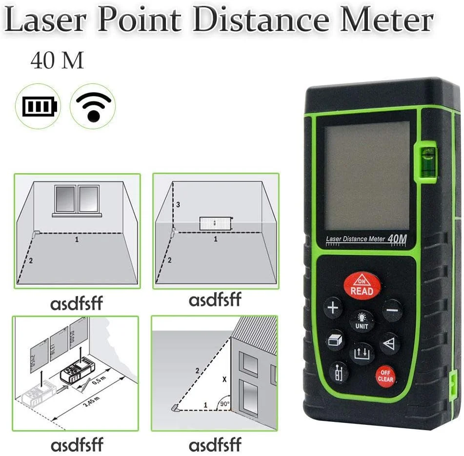 دستگاه اندازه گیری لیزری ال سی دی، فاصله سنج تا 40 متر، ابزار اندازه گیری دیجیتال برای طول/ارتفاع، سبز