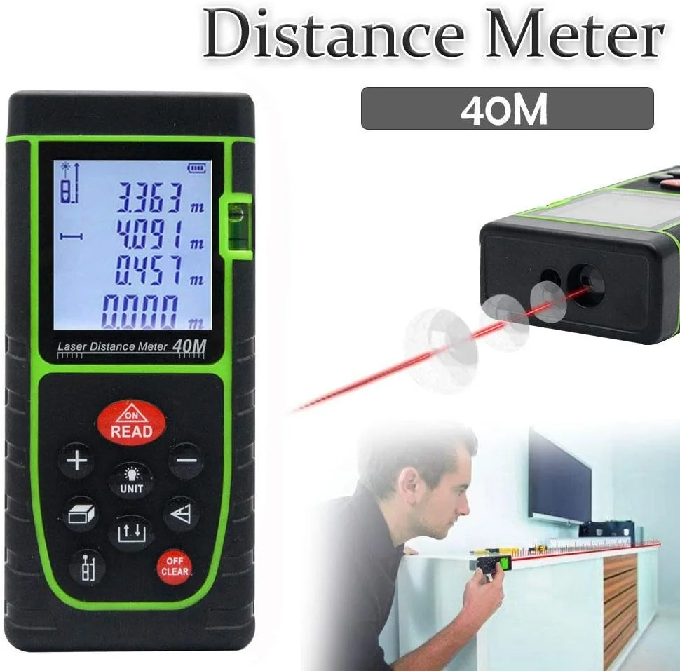 دستگاه اندازه گیری لیزری ال سی دی، فاصله سنج تا 40 متر، ابزار اندازه گیری دیجیتال برای طول/ارتفاع، سبز