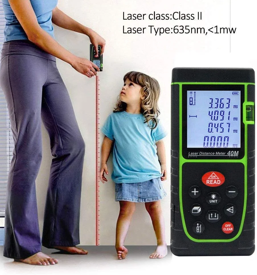 دستگاه اندازه گیری لیزری ال سی دی، فاصله سنج تا 40 متر، ابزار اندازه گیری دیجیتال برای طول/ارتفاع، سبز