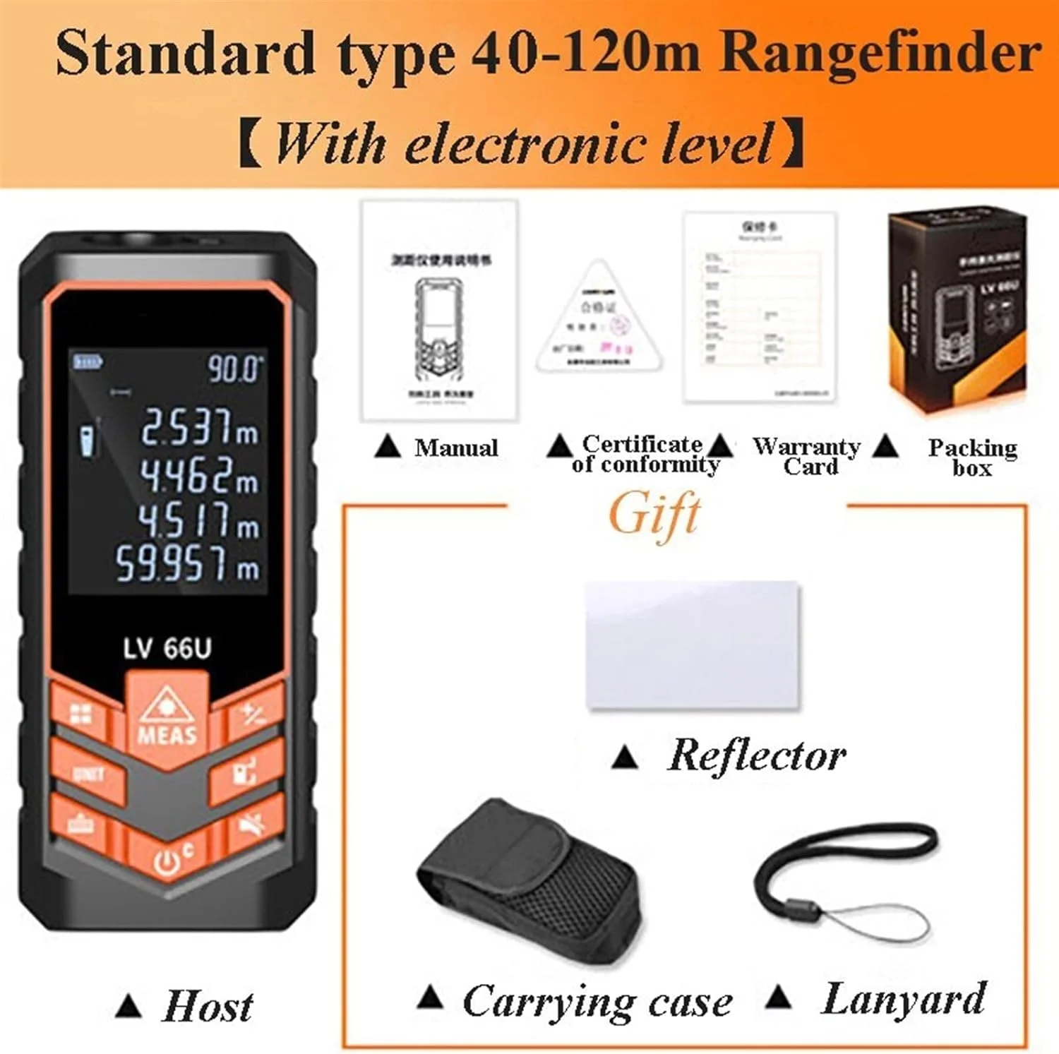 ارتفاع سنج دیجیتال، مدل استاندارد با دقت بالا، مینی لیزر دیجیتال با تراز الکترونیکی، ابزار اندازه گیری فاصله یاب، مناسب برای شکار (رنگ: فاصله یاب LV66U، اندازه: 40 متر)