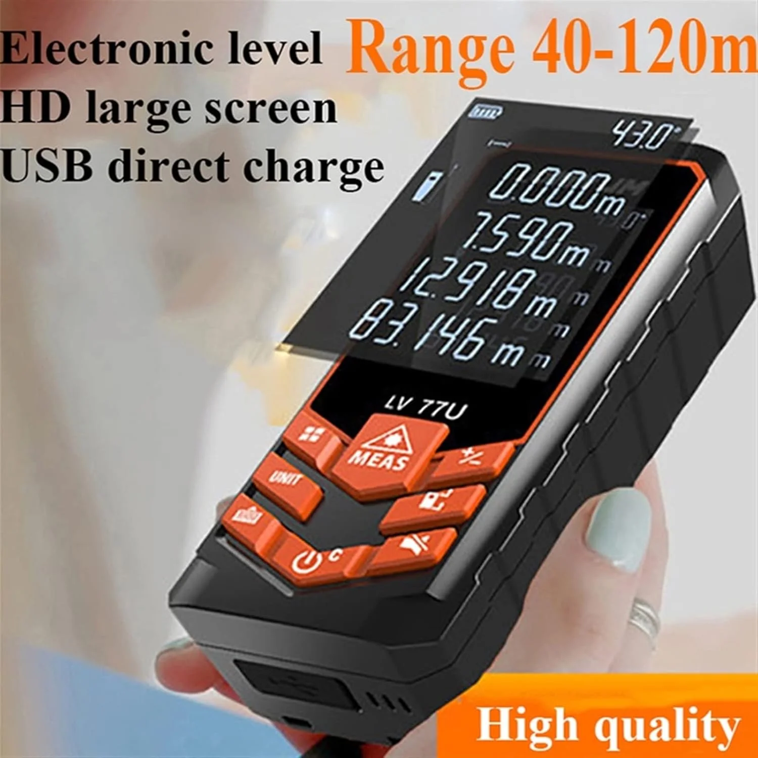 ارتفاع سنج دیجیتال، مدل استاندارد با دقت بالا، مینی لیزر دیجیتال با تراز الکترونیکی، ابزار اندازه گیری فاصله یاب، مناسب برای شکار (رنگ: فاصله یاب LV66U، اندازه: 40 متر)