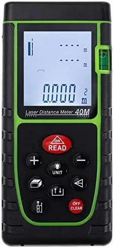 متر لیزری دستی 40 متری ضد آب IP54 با تراز حبابی و باتری، ابزار اندازه گیری دیجیتال برای اندازه گیری مداوم مساحت، حجم و فیثاغورس