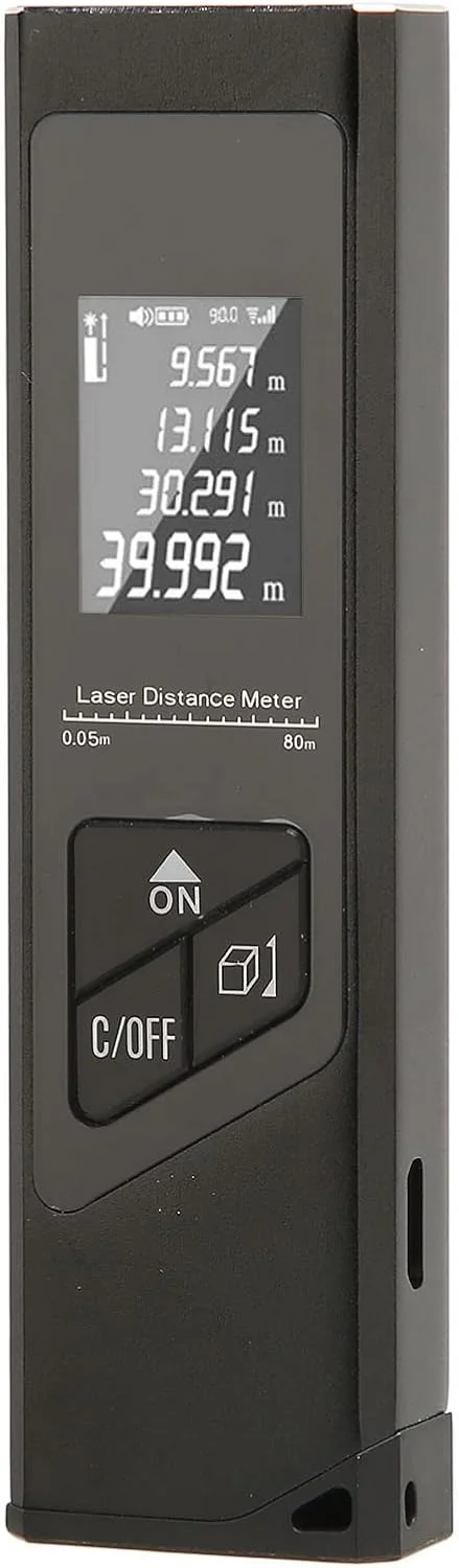 متر لیزری، متر فاصله لیزری با نور پس زمینه LCD، دقت بالا، واحدهای قابل تغییر M Ft in، قابل شارژ USB، برای توابع اندازه گیری مساحت، حجم، فاصله، فیثاغورث