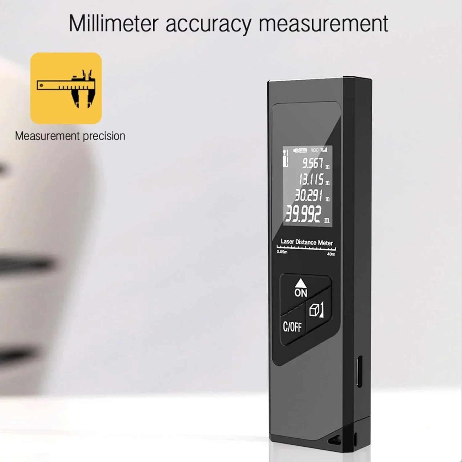 متر لیزری، متر فاصله لیزری با نور پس زمینه LCD، دقت بالا، واحدهای قابل تغییر M Ft in، قابل شارژ USB، برای توابع اندازه گیری مساحت، حجم، فاصله، فیثاغورث