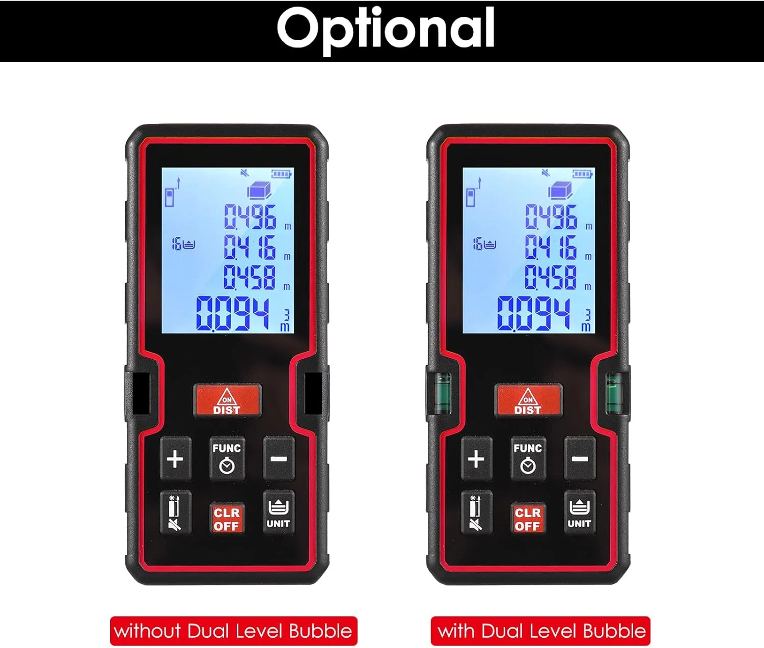 متر لیزری 100 متری Irovami با صفحه نمایش LCD، ابزار اندازه گیری فاصله/مساحت/حجم/فیثاغورث مینی با تراز حبابی دوگانه، تغییر واحد، سوئیچ علامت مبنا، شمارش معکوس، سابقه