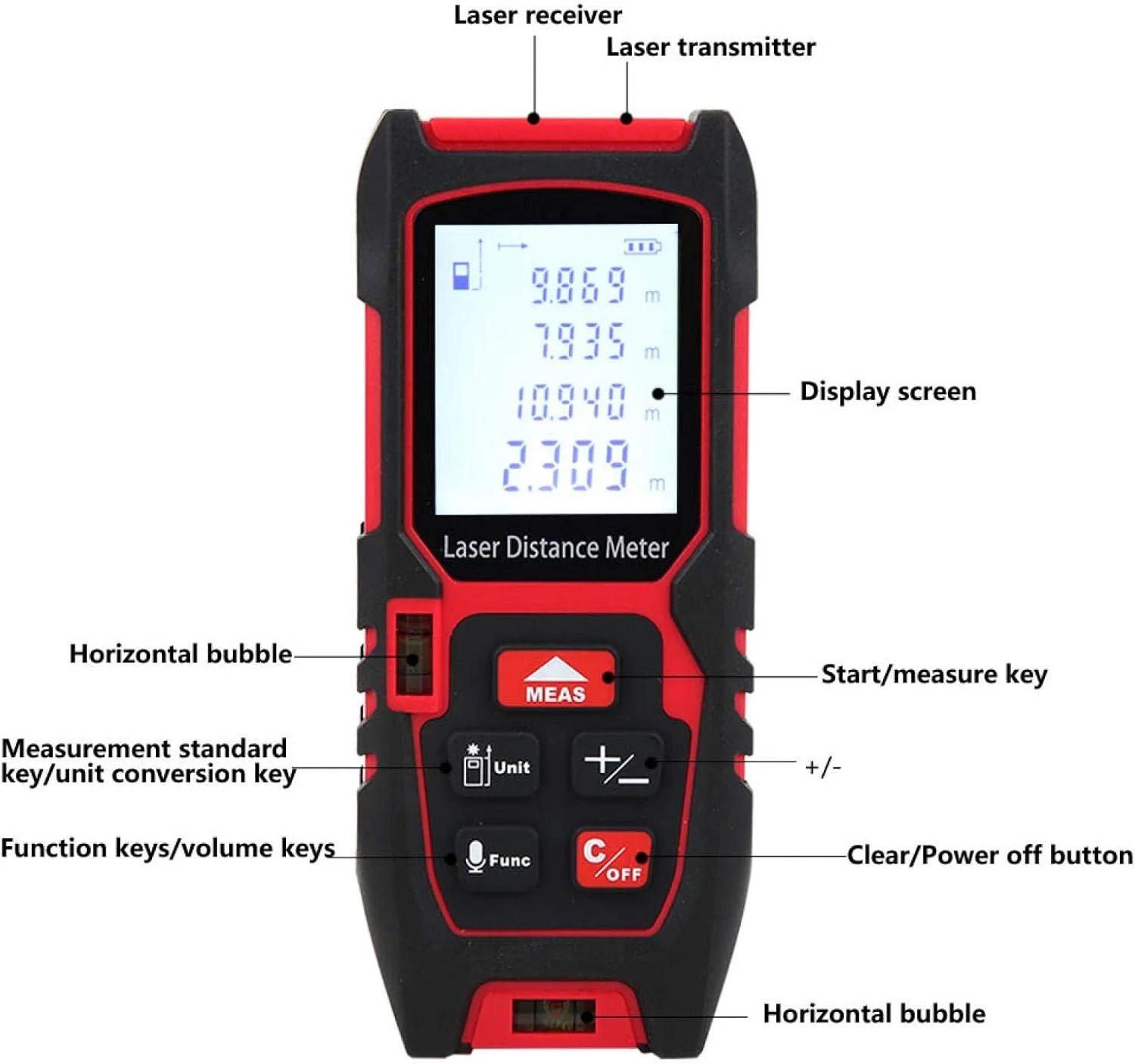 متر لیزری مادون قرمز، فناوری لیزر دقیق، ارتفاع سنج قابل حمل، دقت بالای لیزری برای اندازه گیری داخلی (40 متر)