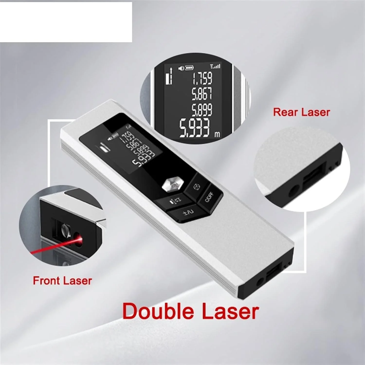 ارتفاع سنج دیجیتال WAYOM، متر لیزری فاصله، ابزار ساخت و ساز متر نواری لیزری دوگانه آلیاژ آلومینیوم الکترونیکی دو طرفه (رنگ: نقره ای، اندازه: 80 متر)