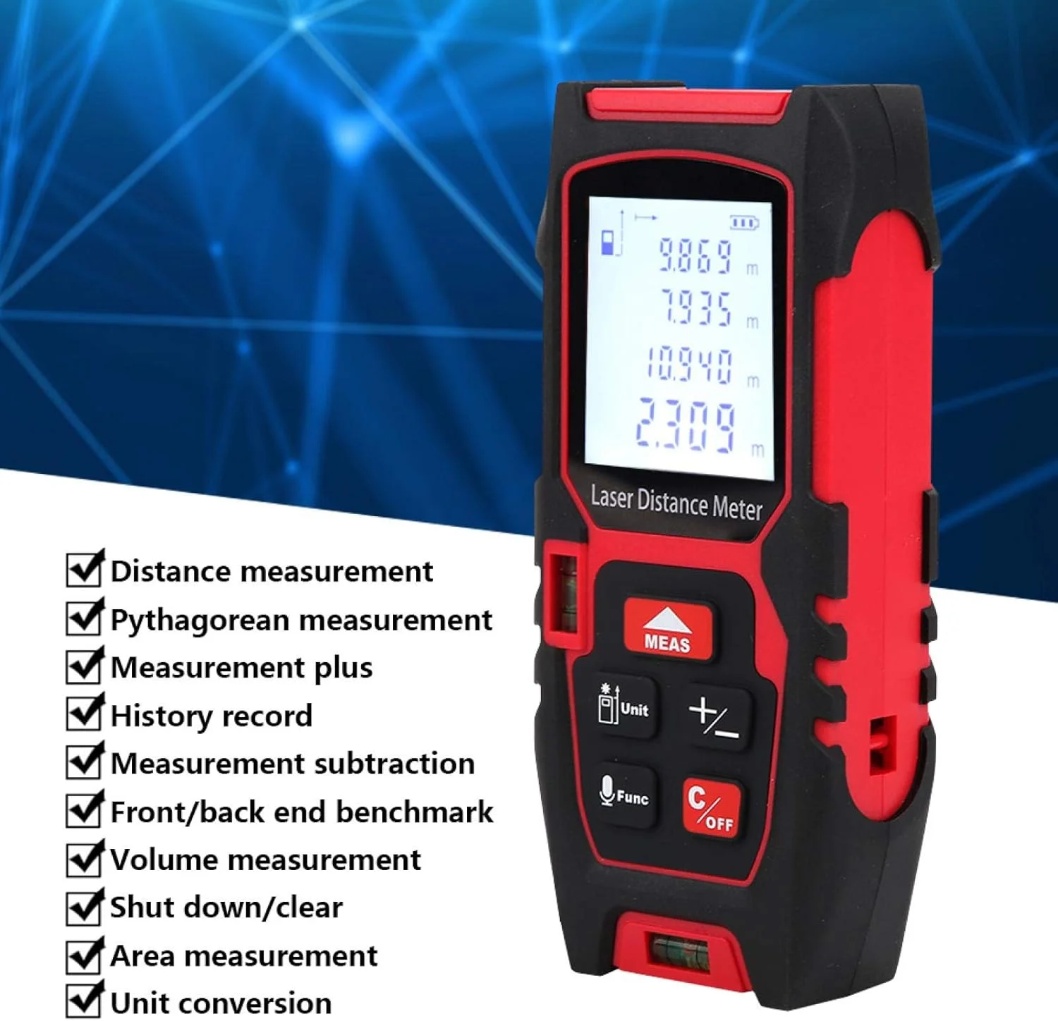 متر لیزری مادون قرمز، فناوری لیزر دقیق، ارتفاع سنج قابل حمل، دقت بالای لیزری برای اندازه گیری داخلی (40 متر)