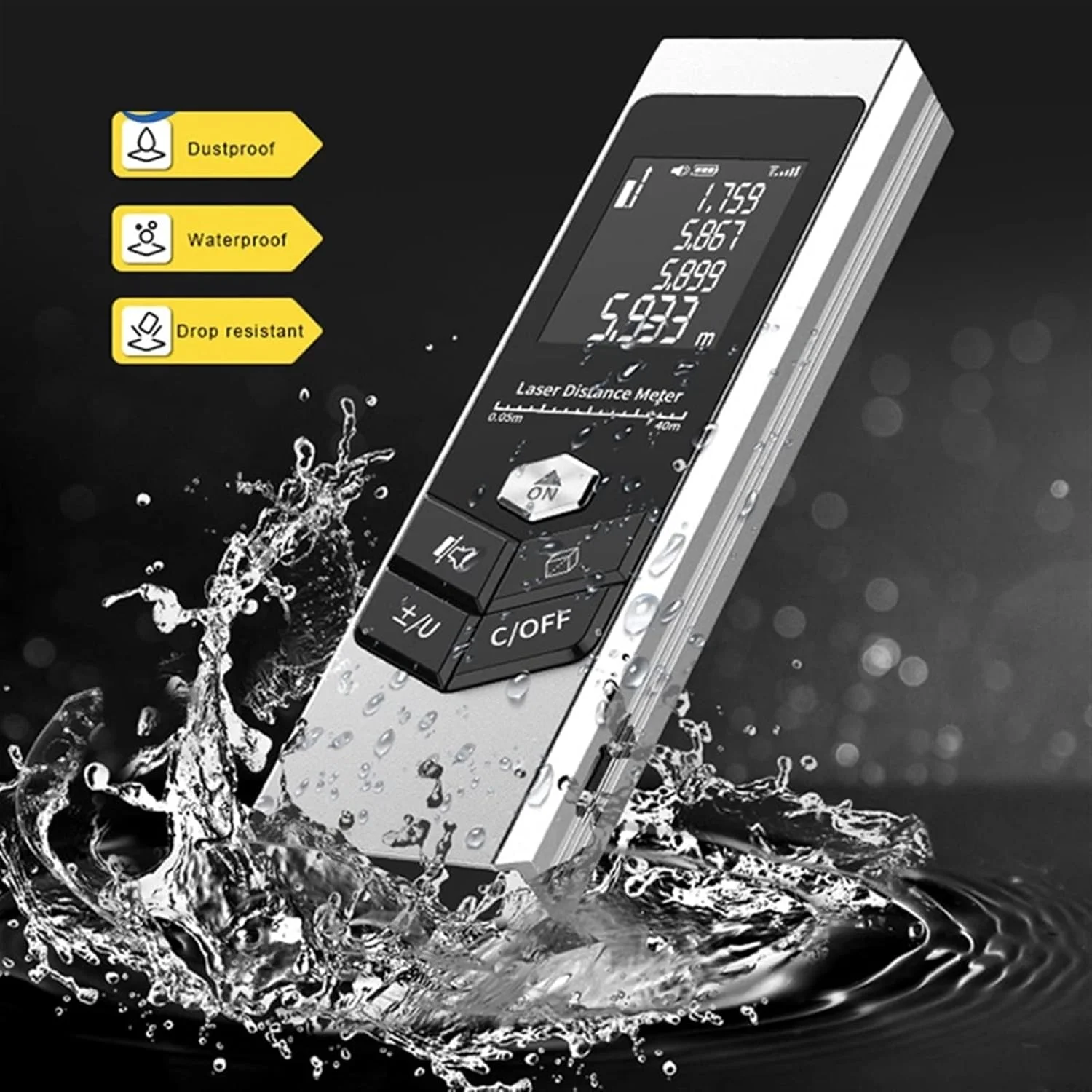 ارتفاع سنج دیجیتال WAYOM، متر لیزری فاصله، ابزار ساخت و ساز متر نواری لیزری دوگانه آلیاژ آلومینیوم الکترونیکی دو طرفه (رنگ: نقره ای، اندازه: 80 متر)