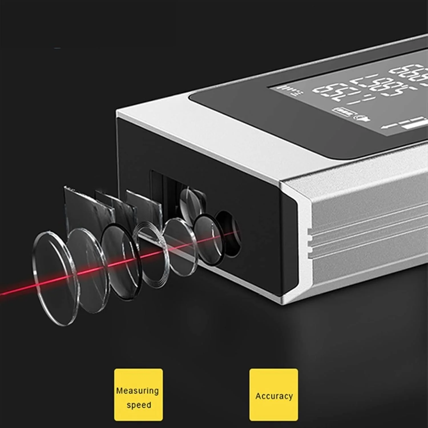 ارتفاع سنج دیجیتال WAYOM، متر لیزری فاصله، ابزار ساخت و ساز متر نواری لیزری دوگانه آلیاژ آلومینیوم الکترونیکی دو طرفه (رنگ: نقره ای، اندازه: 80 متر)