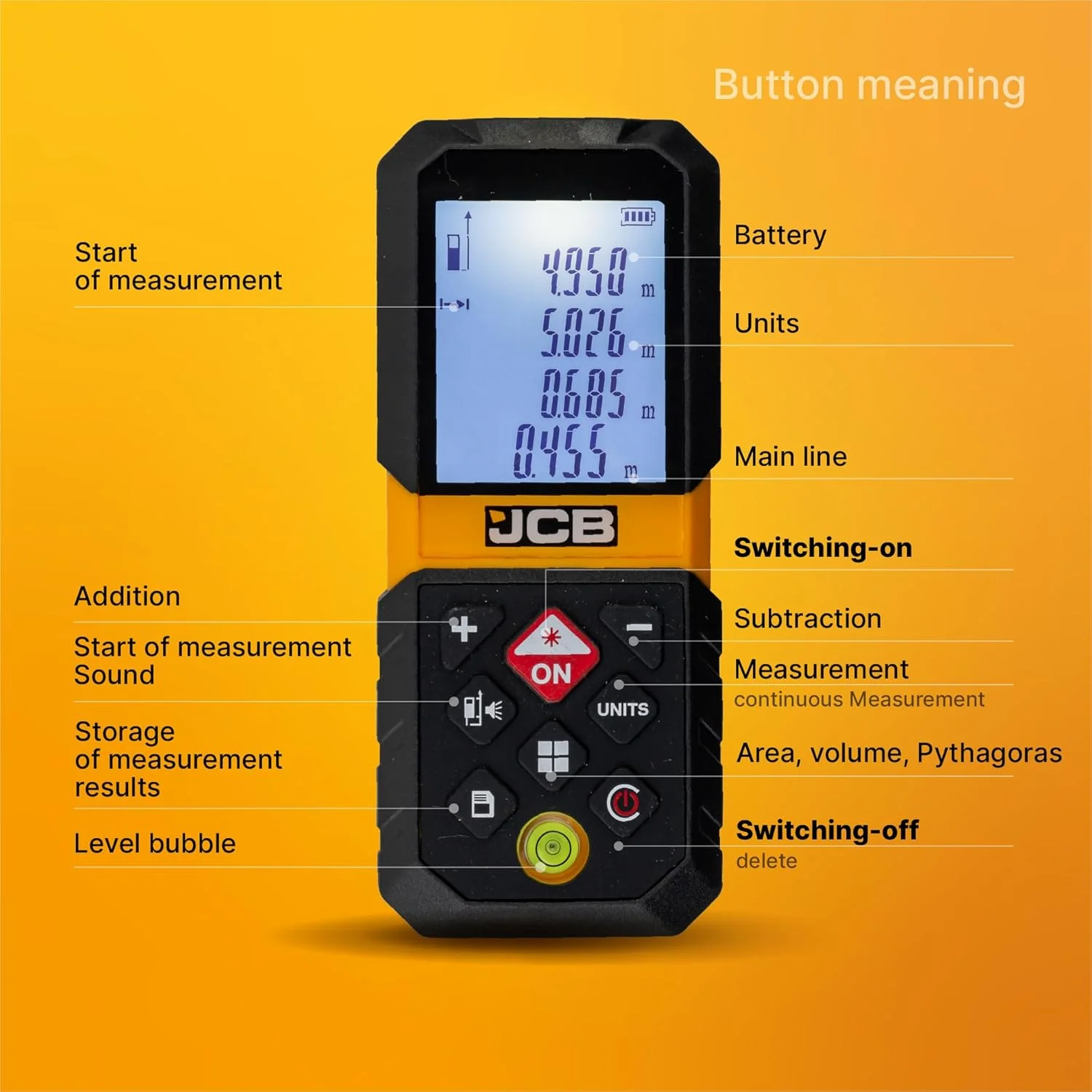 متر لیزری 65 متری JCB مناسب املاک، اندازه گیری فضا و مساحت