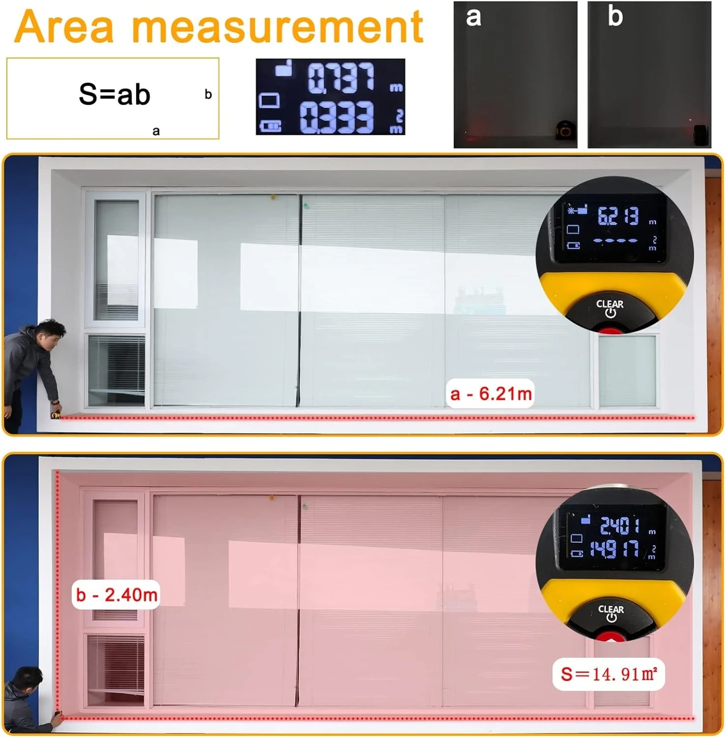 ارتفاع سنج دیجیتال WAYOM، فاصله یاب لیزری، متر نواری، دستگاه اندازه گیری فاصله، تجهیزات نقشه برداری مساحت و حجم (رنگ: محدوده اندازه گیری 60 متر)