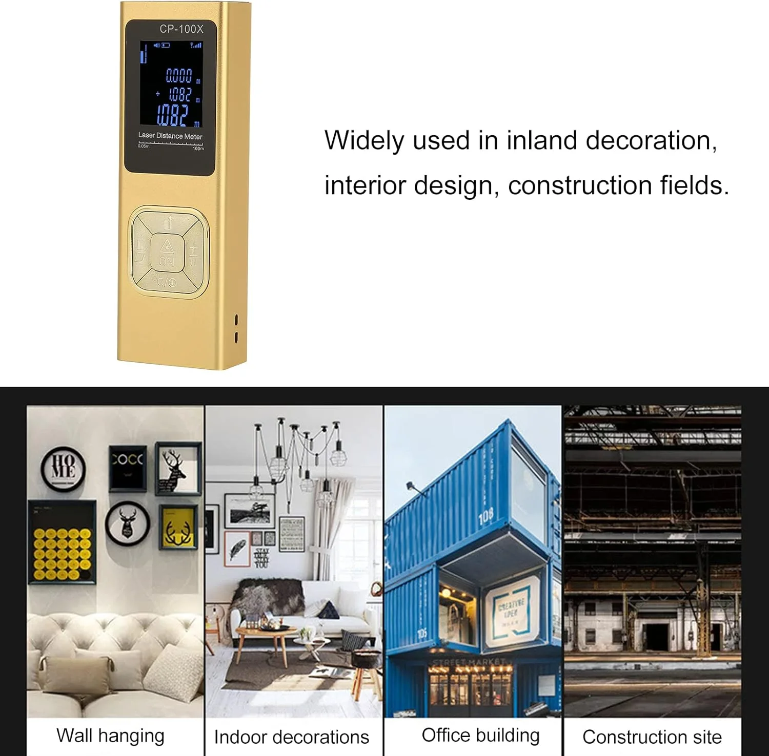متر لیزری با اندازه گیری در زمان واقعی، تغییر واحد M/in/Ft، LCD با نور پس زمینه و حالت فیثاغورث، اندازه گیری فاصله، مساحت، حجم، متر لیزری با زاویه دیجیتال