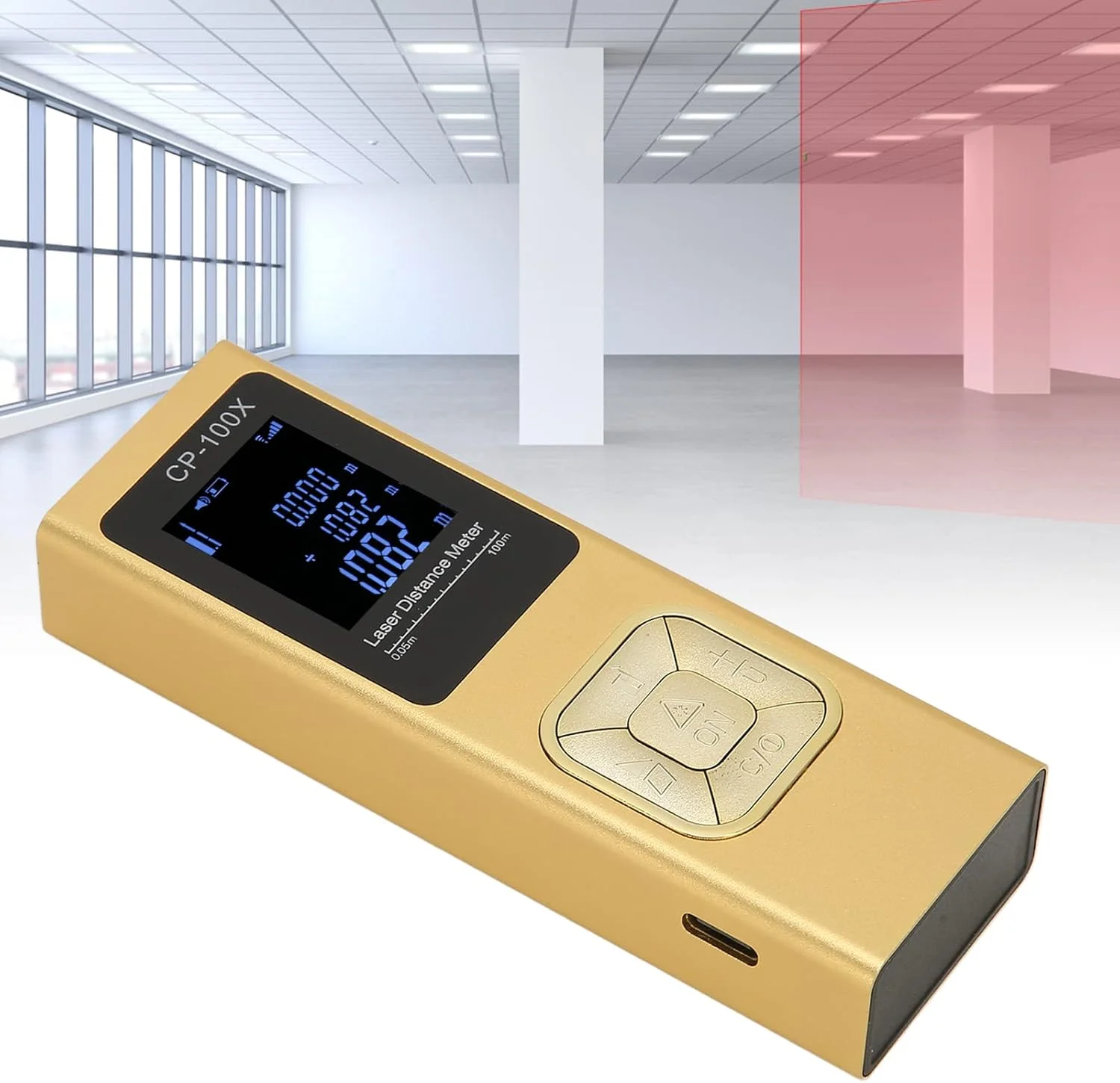 متر لیزری با اندازه گیری در زمان واقعی، تغییر واحد M/in/Ft، LCD با نور پس زمینه و حالت فیثاغورث، اندازه گیری فاصله، مساحت، حجم، متر لیزری با زاویه دیجیتال