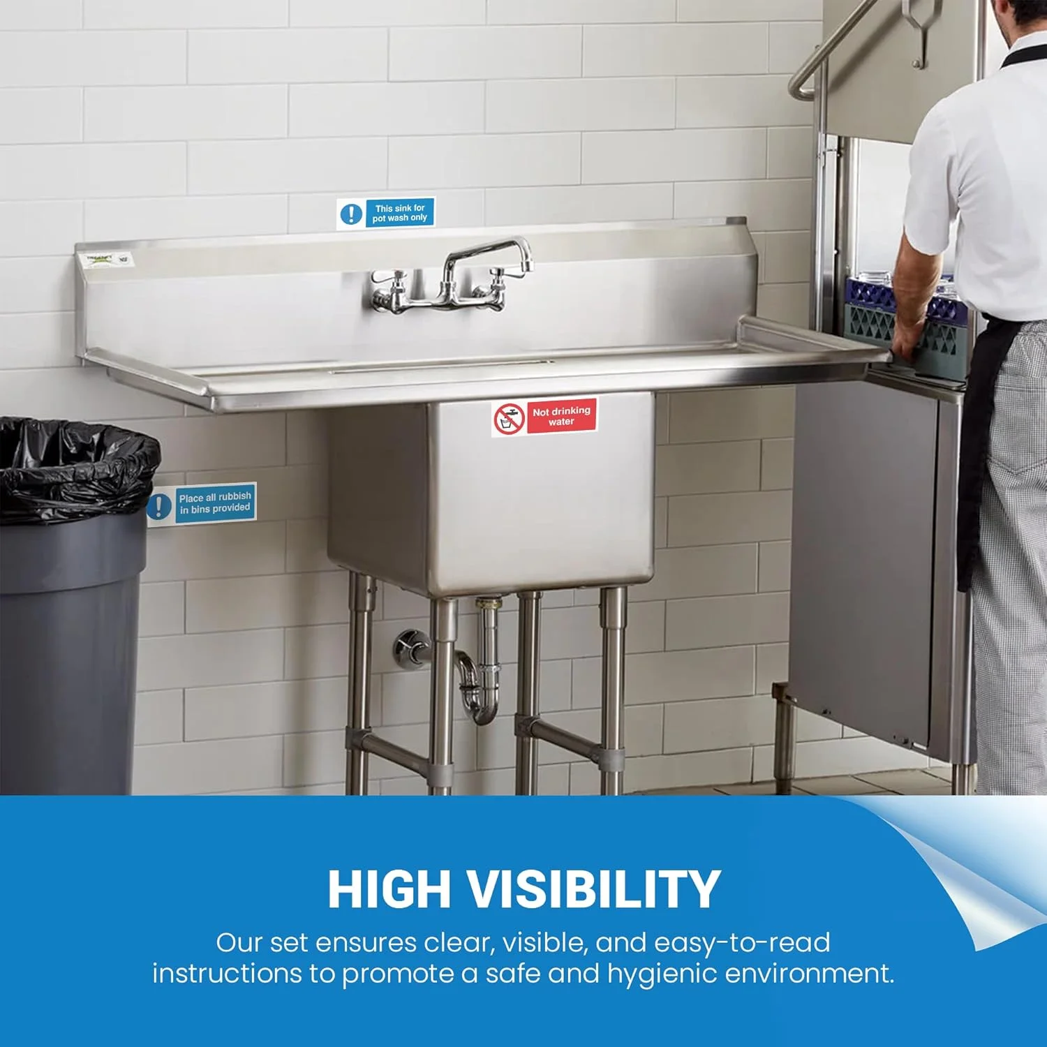 مجموعه کامل 65 عددی علائم ایمنی آشپزخانه Rubigo، برچسب های آشپزخانه، علائم بهداشت و ایمنی سازگار، برچسب های بهداشت مواد غذایی، ضد آب، ضد روغن، برچسب خود چسب لمینت شده