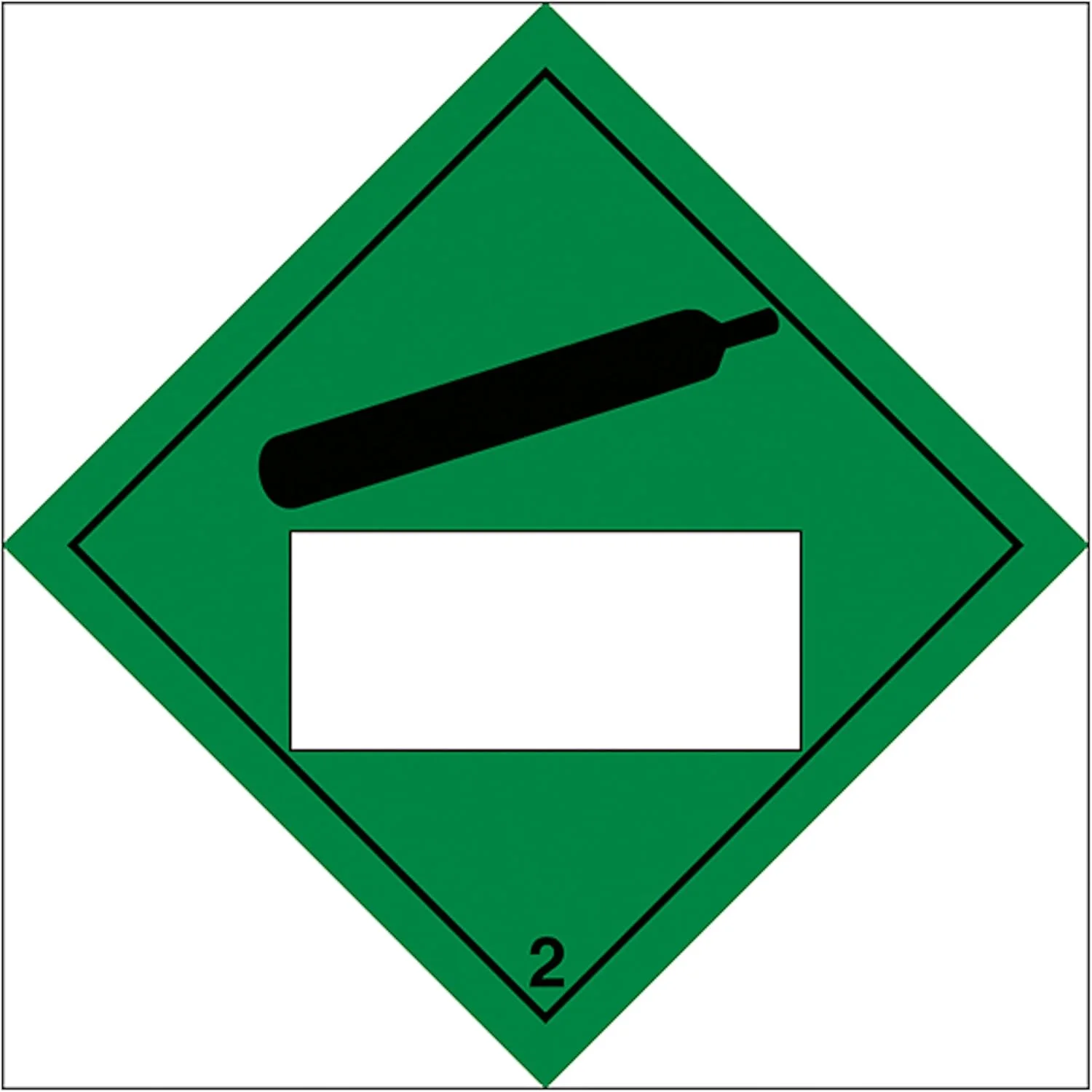 برچسب خطر گاز فشرده با شماره ماده UN 2، سایز ۱۰۰x۱۰۰ میلی متر - علامت ایمنی پلاستیکی سخت ۱ میلی متری شب تاب