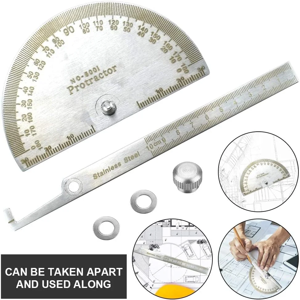 نقاله زاویه یاب KASTWAVE، نقاله استیل ضد زنگ 180 درجه، ابزار زاویه یاب گونیومتر جهانی برای نجاری، نقاشی، طراحی و اندازه گیری (10 سانتی متر)