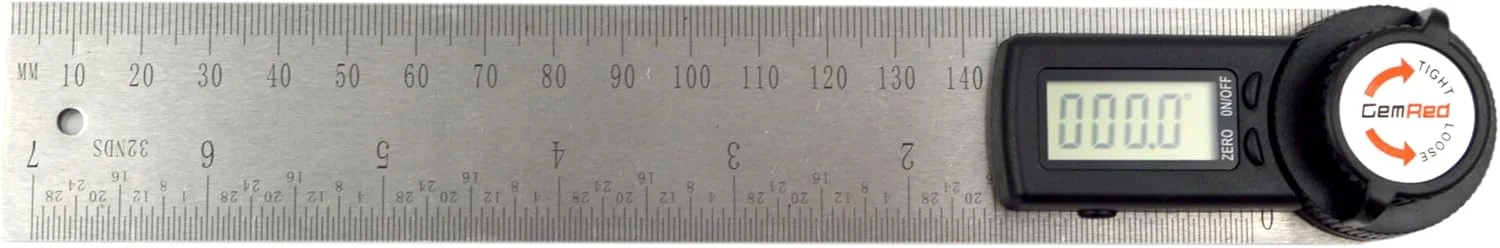 زاویه یاب دیجیتال GemRed 82305، نقاله 7 اینچی (خط کش زاویه یاب استیل 200 میلی متری)