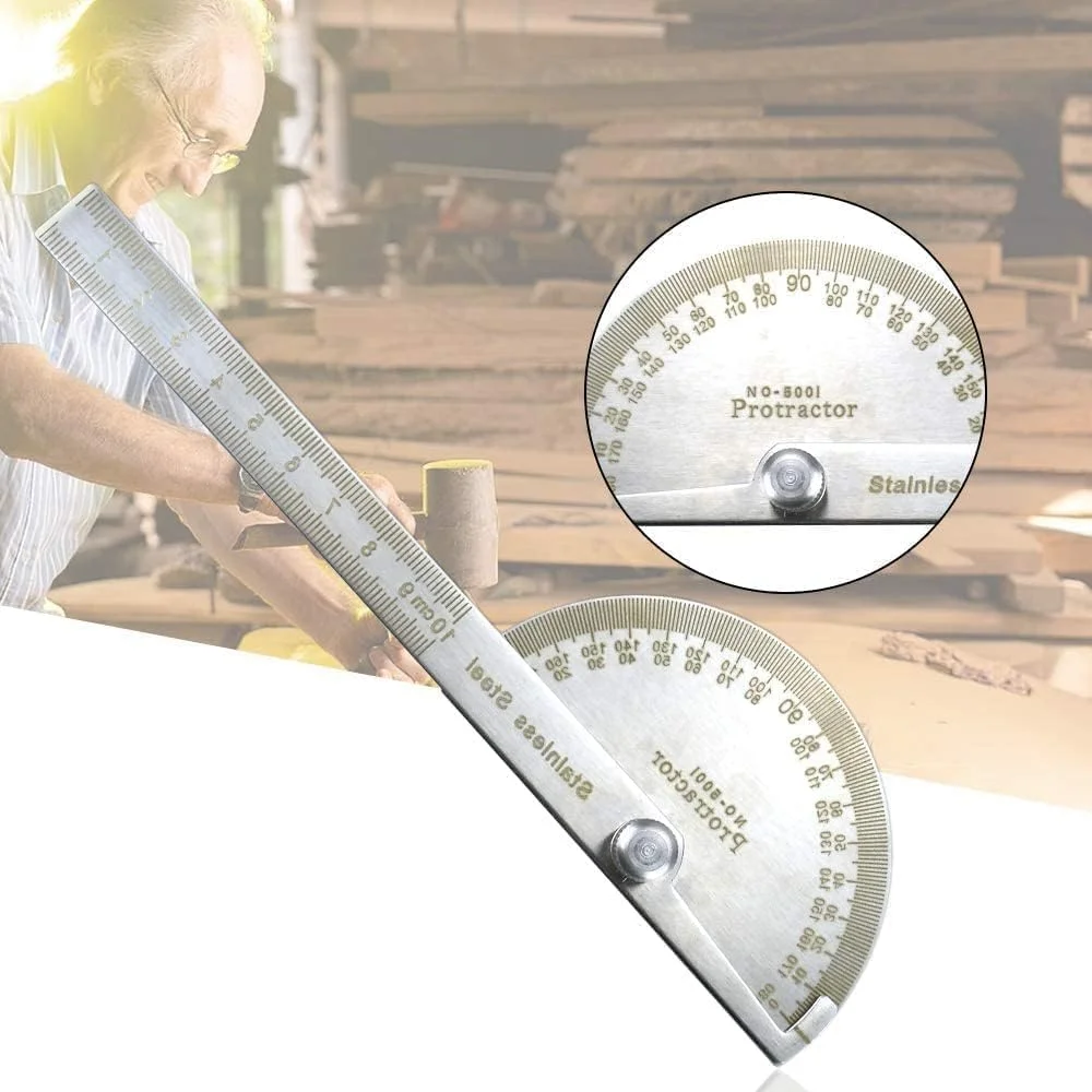 نقاله زاویه یاب، ابزار اندازه گیری زاویه برای نقاشی و نجاری، نقاله استیل 180 درجه، خط کش نجاری 10 سانتی متری