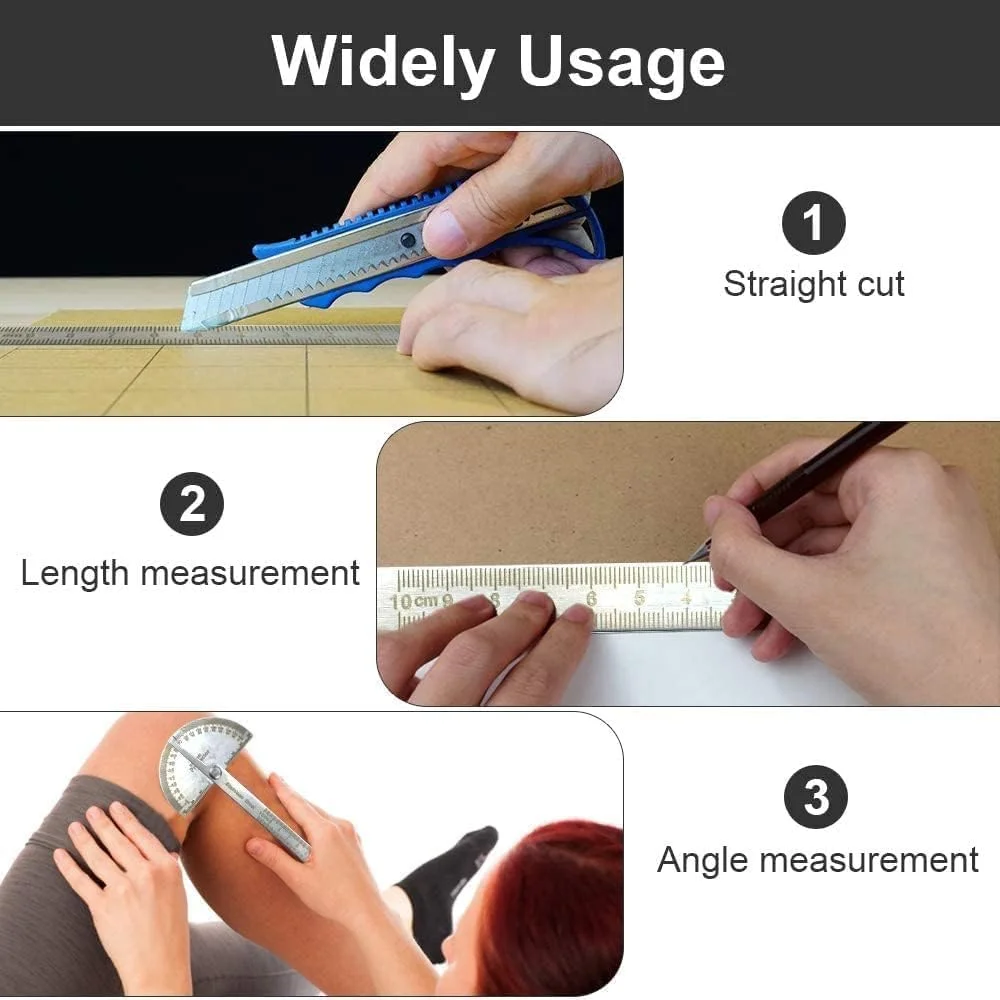 نقاله زاویه یاب، ابزار اندازه گیری زاویه برای نقاشی و نجاری، نقاله استیل 180 درجه، خط کش نجاری 10 سانتی متری