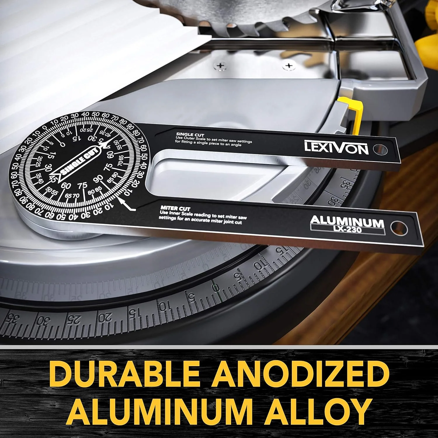 گونیا زاویه یاب لکسیون | خط کش آلومینیومی 360 درجه 7 اینچی با درجه بندی حکاکی شده لیزری برای نجاری، تکالیف، ساخت و ساز، طراحی و اندازه گیری (LX-230)
