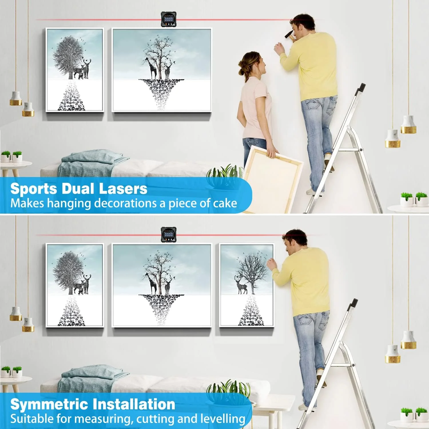 زاویه یاب دیجیتال با لیزر الکترونیکی - زاویه سنج مغناطیسی قوی 4 طرفه، شیب سنج مکعبی با نور پس زمینه، نقاله اره میزی، ابزار اندازه گیری نجاری، جعبه تراز برای آویزان کردن