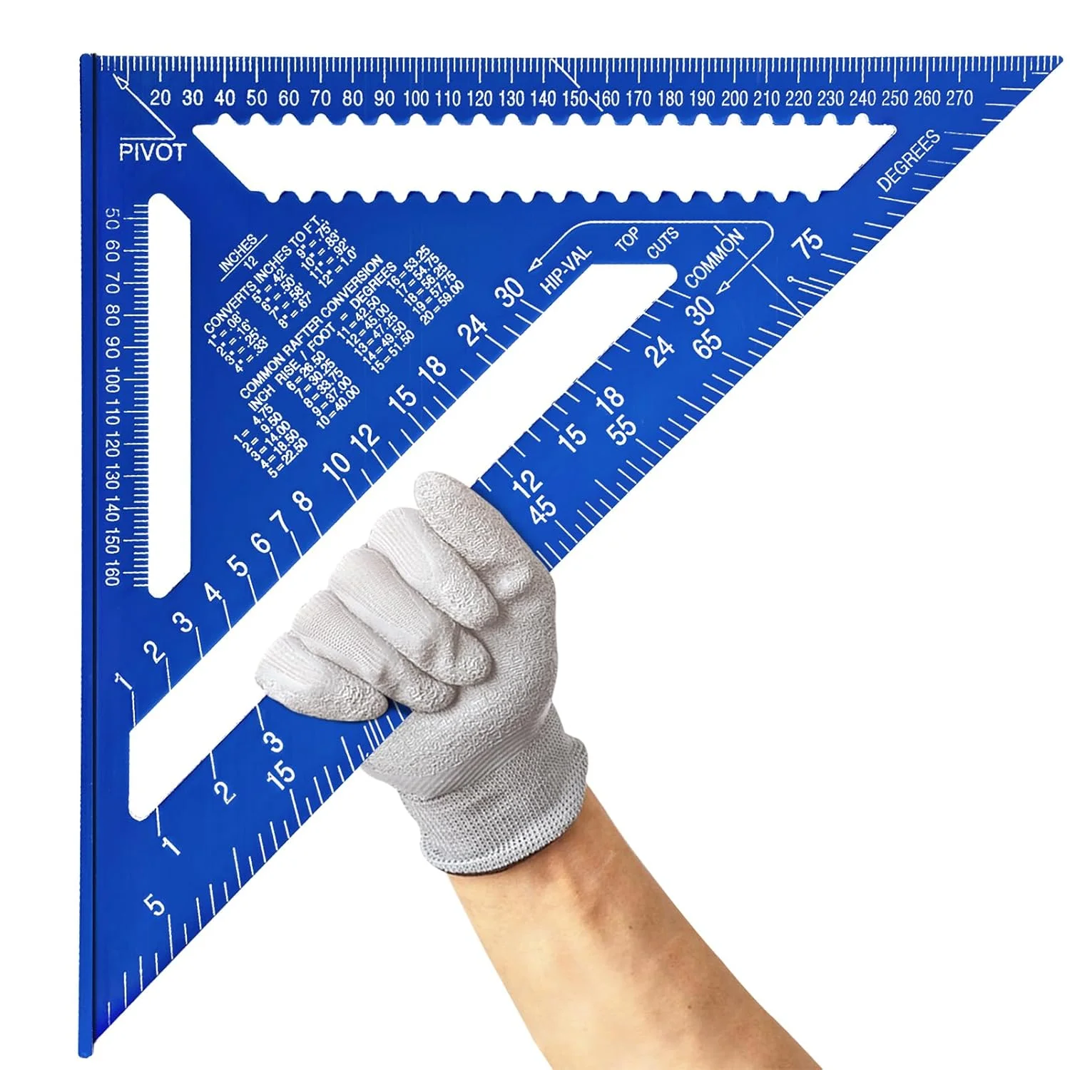 گونیا نجاری 30 سانتی‌متری سنبالر، نقاله مثلثی متریک، گونیا فلزی زاویه برای طراحی دکوراسیون، اندازه‌گیری زاویه، DIY (آبی)