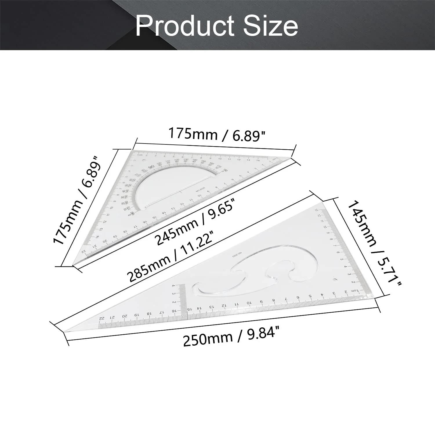 مجموعه خط کش مثلثی Utoolmart، خط کش زاویه راست پلاستیکی 50 سانتی متری / 19.7 اینچی، نقاله، ابزار اندازه گیری برای پیش نویس، طراحی، یادگیری، ریاضیات، خط کش هندسه