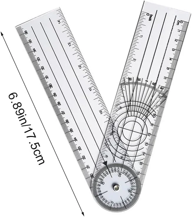گونیا پلاستیکی شفاف 7 اینچی برای اندازه گیری زاویه، نقاله چرخشی 360 درجه با بازوهای تاشو، ابزار دقیق برای طراحان نجاری، معماران و دانشجویان، استفاده در طراحی و ترسیم