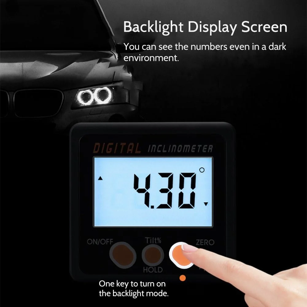 شیب سنج دیجیتال Andoer، زاویه سنج الکترونیکی 0-360 درجه با بدنه آلیاژ آلومینیوم، جعبه زاویه دیجیتال با پایه آهنربایی