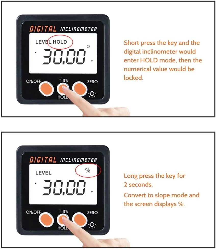 شیب سنج دیجیتال Andoer، زاویه سنج الکترونیکی 0-360 درجه با بدنه آلیاژ آلومینیوم، جعبه زاویه دیجیتال با پایه آهنربایی