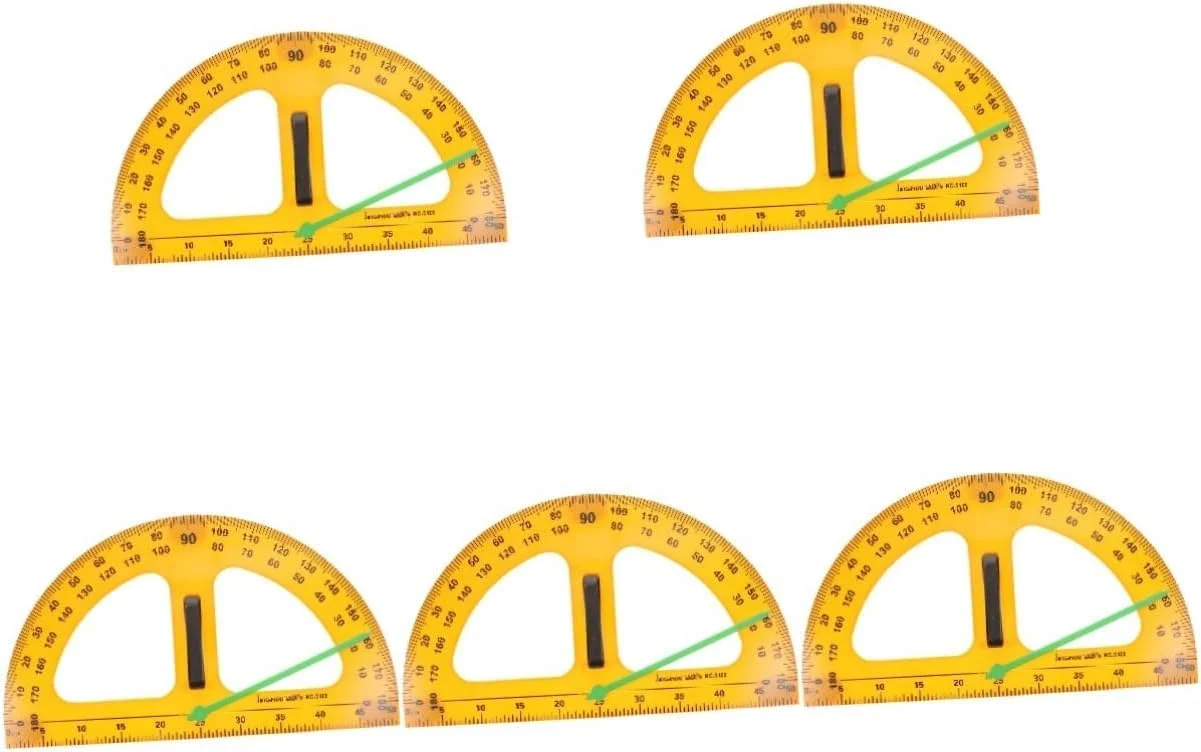 مجموعه 5 عددی نقاله آموزشی یلاجوی 0-180 درجه، ابزار رسم تخته سیاه، نقاله هندسی، ابزار اندازه گیری زاویه، طرح میمون طلایی، پلاستیکی مناسب دانش آموزان