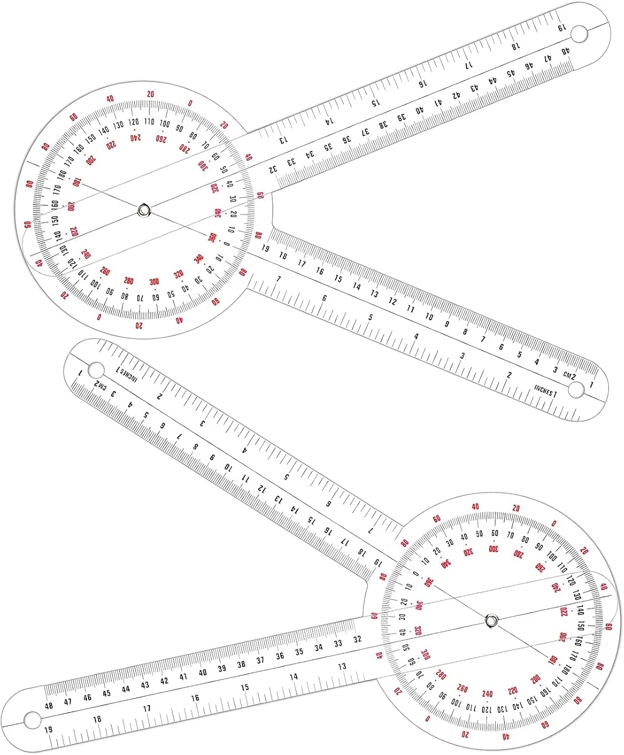 گونیا 30 سانتی متری شفاف ارتوپدی، خط کش زاویه پلاستیکی 360 درجه برای اندازه گیری بدن، خط کش نقاله گونیا (2 عدد)