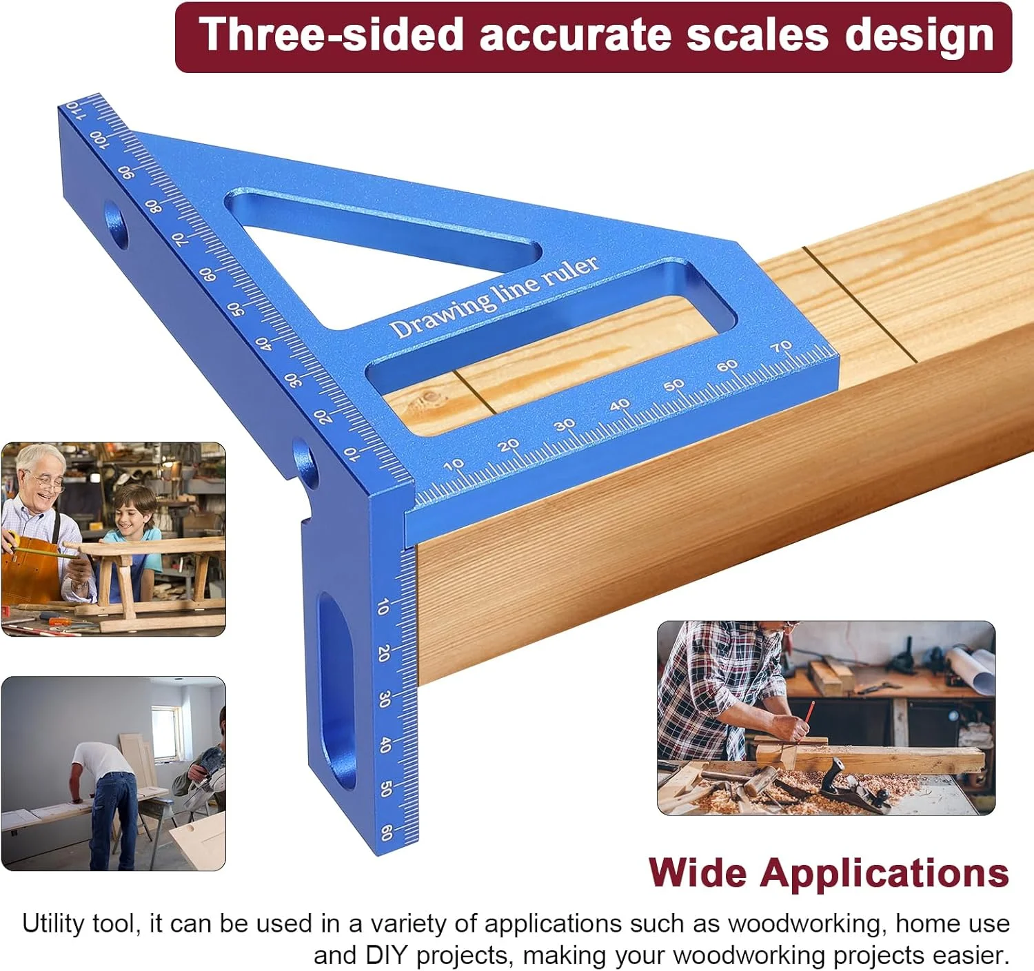 گونیا چند منظوره آلیاژ آلومینیوم Eacam، زاویه سنج نجاری، گونیا مربعی، نقاله 45° 90°، گونیا مثلثی، ابزار خط کشی کاربردی، ابزار اندازه گیری چند منظوره برای مهندسان و نجاران